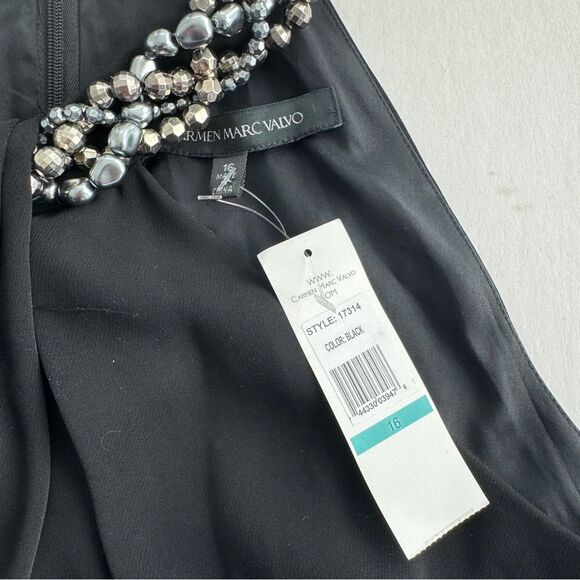 Carmen Marc Valvo Black Beaded-Neck Halter Top Size 16 NWT - Picture 5 of 9